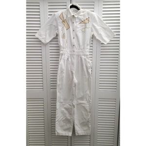 Vintage 80s d Frank White Vapor Wave Jumpsuit Coveralls Womens 8
